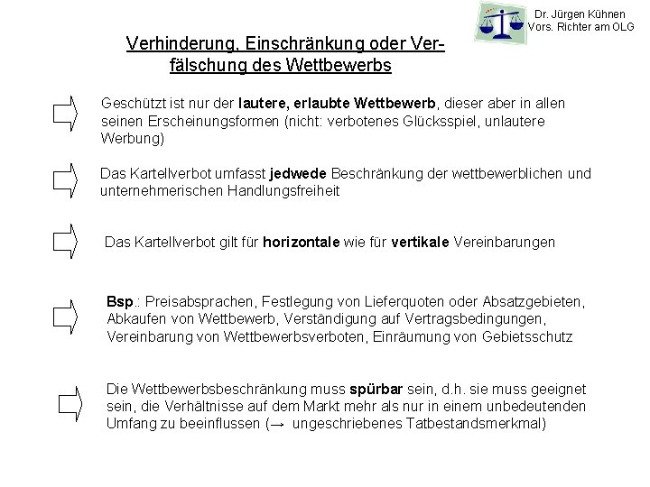 Verhinderung, Einschränkung oder Verfälschung des Wettbewerbs Dr. Jürgen Kühnen Vors. Richter am OLG Geschützt