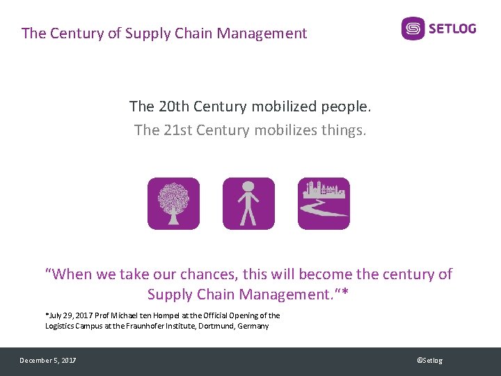 The Century of Supply Chain Management The 20 th Century mobilized people. The 21