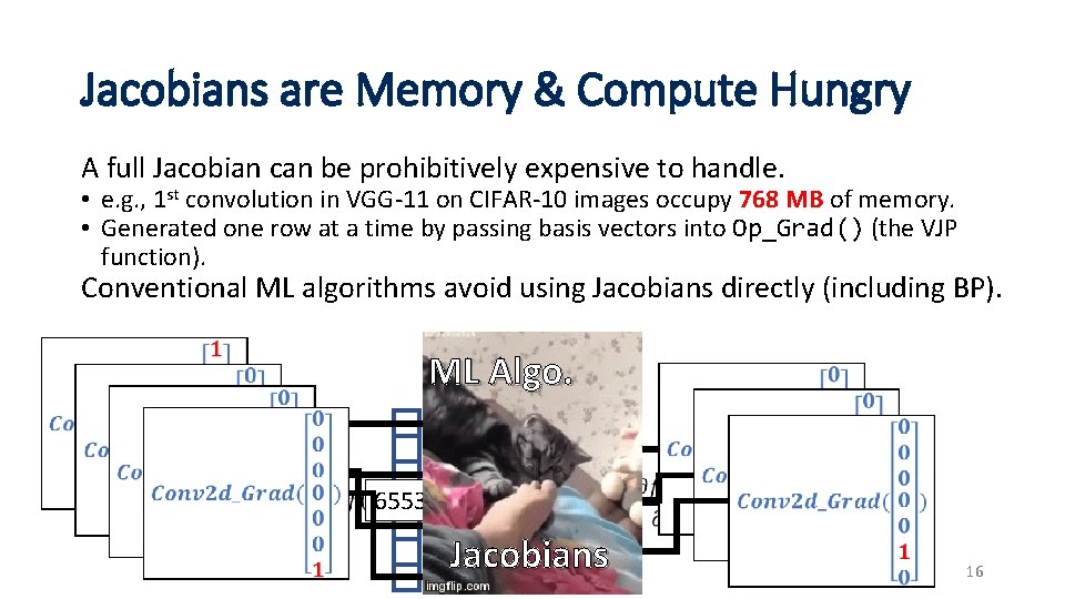 Jacobians are Memory & Compute Hungry A full Jacobian can be prohibitively expensive to