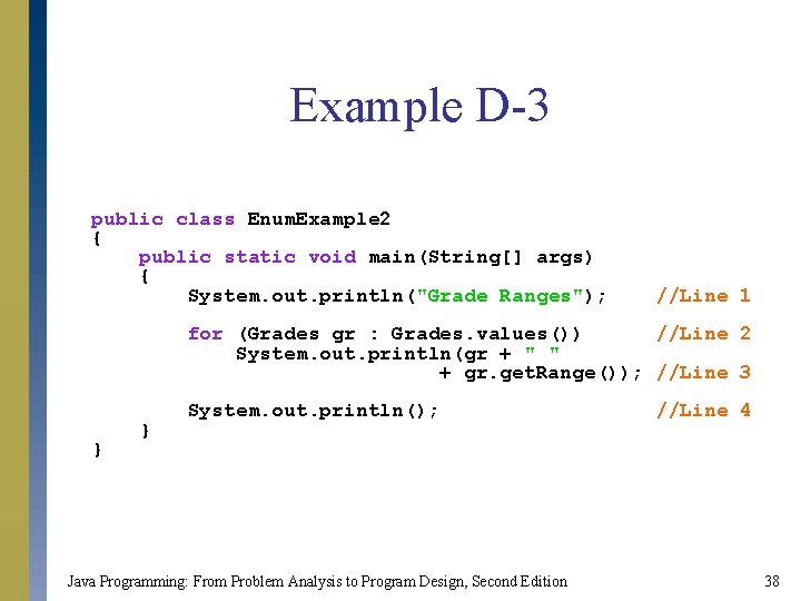 Example D-3 public class Enum. Example 2 { public static void main(String[] args) {