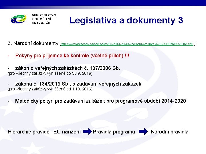 Legislativa a dokumenty 3 3. Národní dokumenty (http: //www. dotaceeu. cz/cs/Fondy-EU/2014 -2020/Operacni-programy/OP-INTERREG-EUROPE ) -