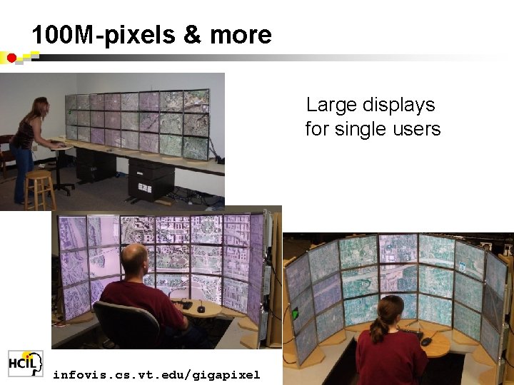 100 M-pixels & more Large displays for single users infovis. cs. vt. edu/gigapixel 