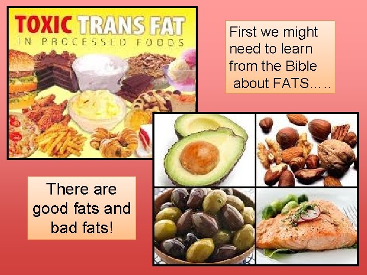 First we might need to learn from the Bible about FATS…. . There are
