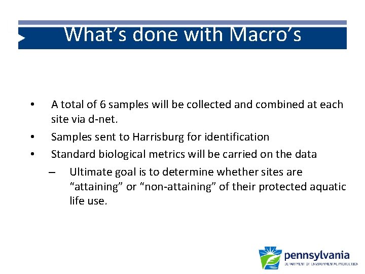 What’s done with Macro’s • • • A total of 6 samples will be