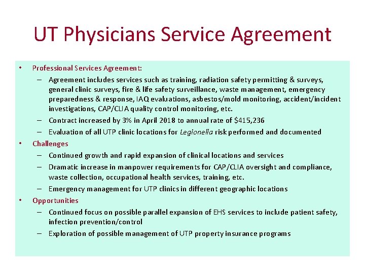 UT Physicians Service Agreement • • • Professional Services Agreement: – Agreement includes services