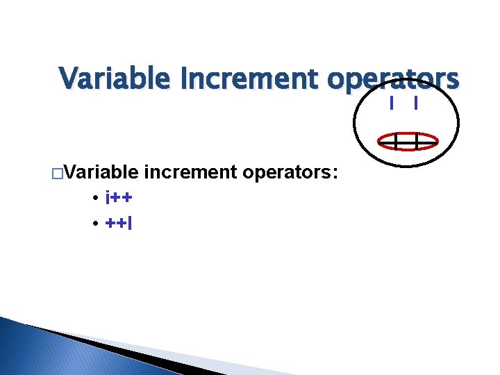 Variable Increment operators �Variable • i++ • ++I increment operators: Variable Increment operators �Variable • i++ • ++I increment operators: