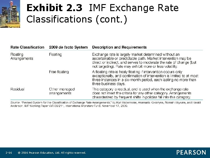 Exhibit 2. 3 IMF Exchange Rate Classifications (cont. ) 2 -16 © 2016 Pearson