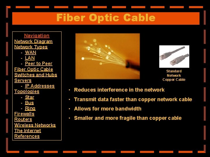 Fiber Optic Cable Navigation Network Diagram Network Types - WAN - LAN - Peer