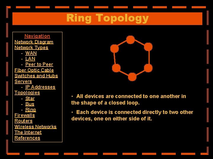 Ring Topology Navigation Network Diagram Network Types - WAN - LAN - Peer to