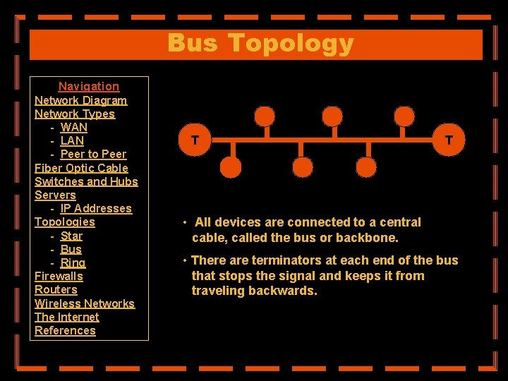 Bus Topology Navigation Network Diagram Network Types - WAN - LAN - Peer to