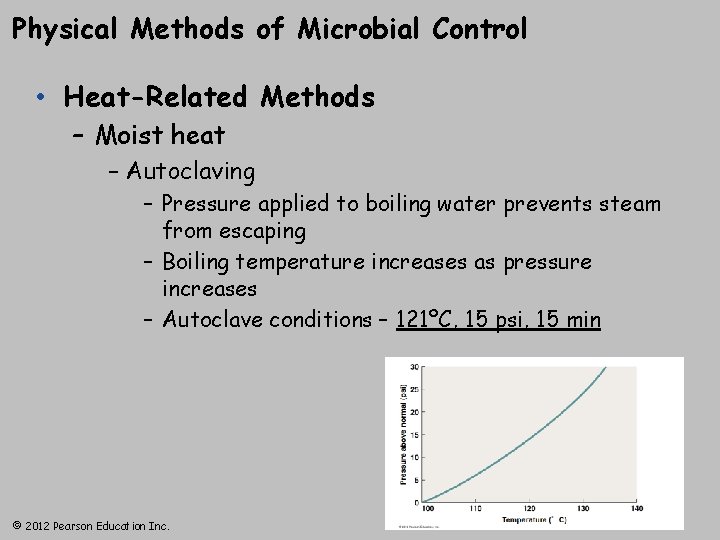Physical Methods of Microbial Control • Heat-Related Methods – Moist heat – Autoclaving –