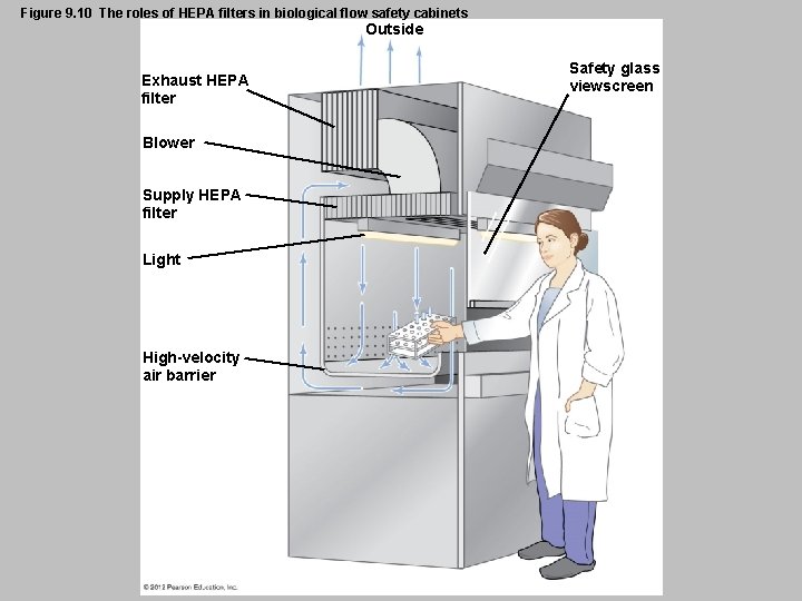 Figure 9. 10 The roles of HEPA filters in biological flow safety cabinets Outside
