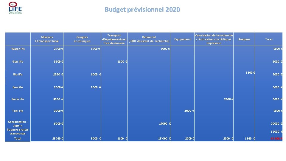 Budget prévisionnel 2020 Missions Et transport local Transport Personnel d'équipements et ( CDD Assistant