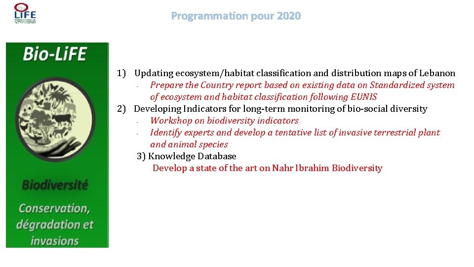 Programmation pour 2020 Bio-Li. FE 1) Updating ecosystem/habitat classification and distribution maps of Lebanon