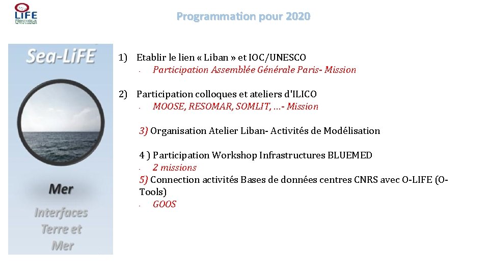 Programmation pour 2020 1) Etablir le lien « Liban » et IOC/UNESCO Participation Assemblée