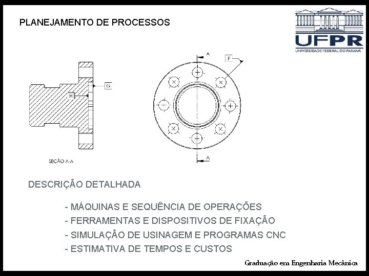 PLANEJAMENTO DE PROCESSOS DESCRIÇÃO DETALHADA - MÁQUINAS E SEQUÊNCIA DE OPERAÇÕES - FERRAMENTAS E