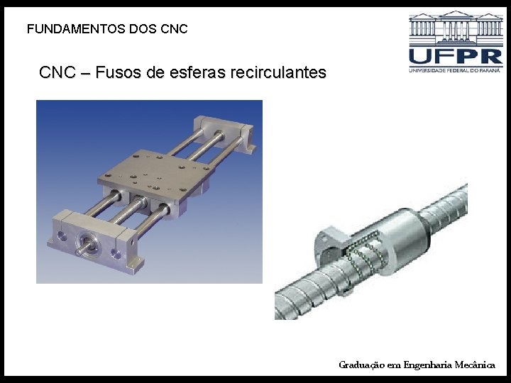 FUNDAMENTOS DOS CNC – Fusos de esferas recirculantes Graduação em Engenharia Mecânica 