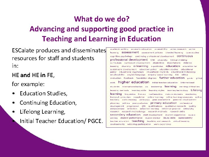 What do we do? Advancing and supporting good practice in Teaching and Learning in