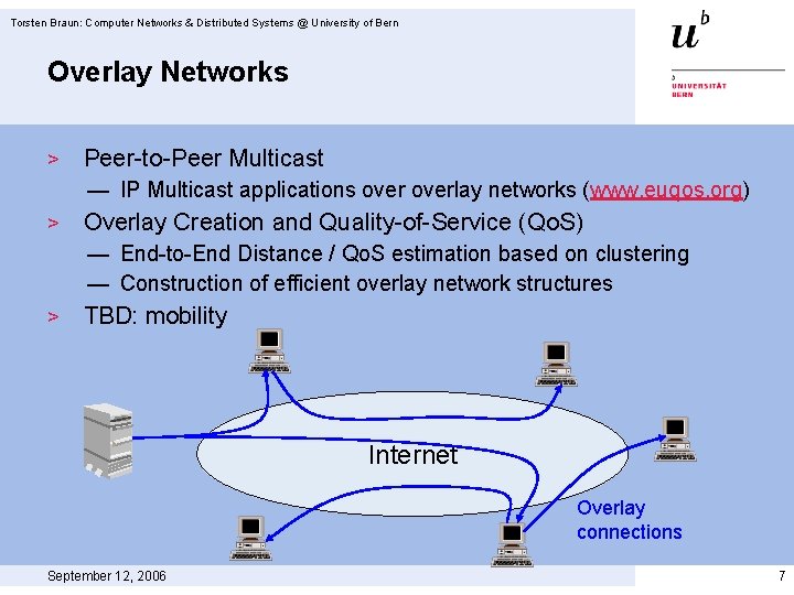 Torsten Braun: Computer Networks & Distributed Systems @ University of Bern Overlay Networks >
