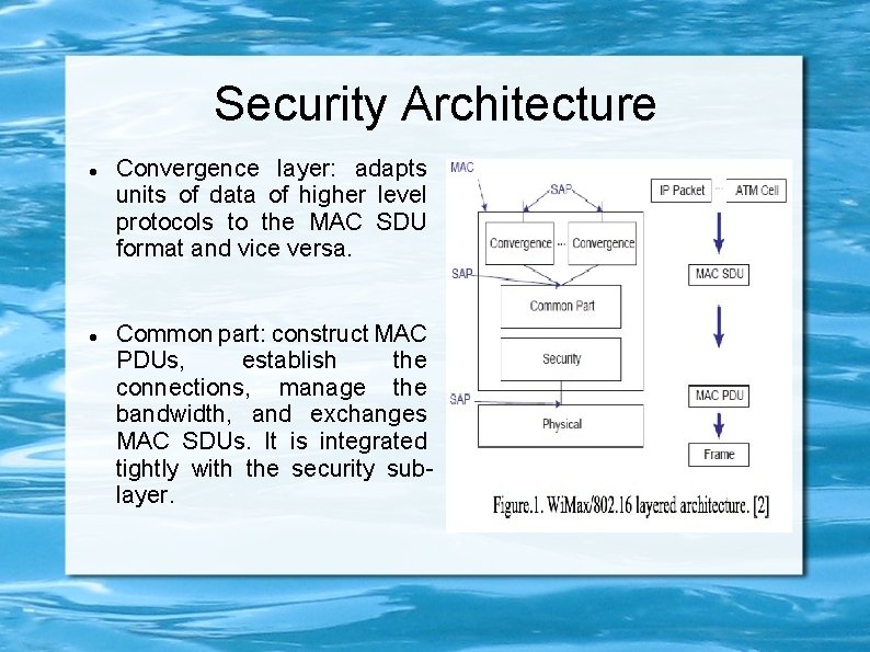Security Architecture Convergence layer: adapts units of data of higher level protocols to the