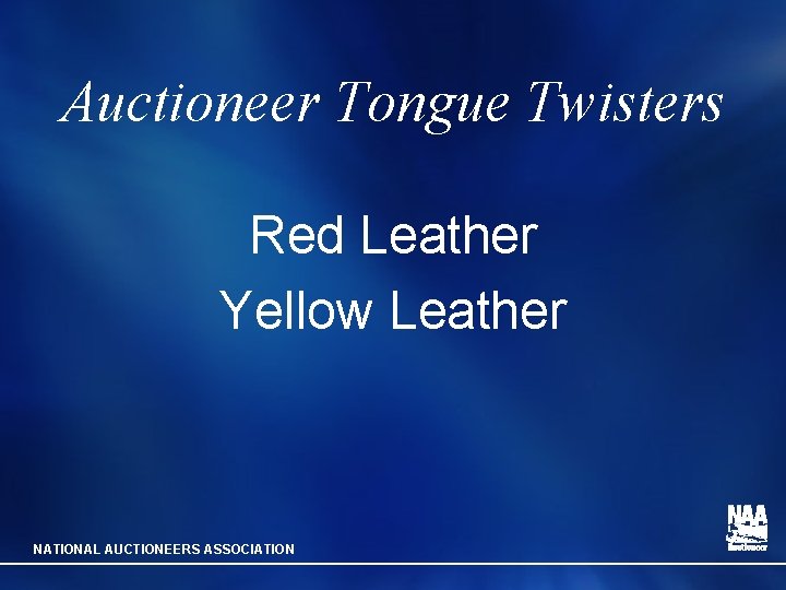 Auctioneer Tongue Twisters Red Leather Yellow Leather NATIONAL AUCTIONEERS ASSOCIATION 
