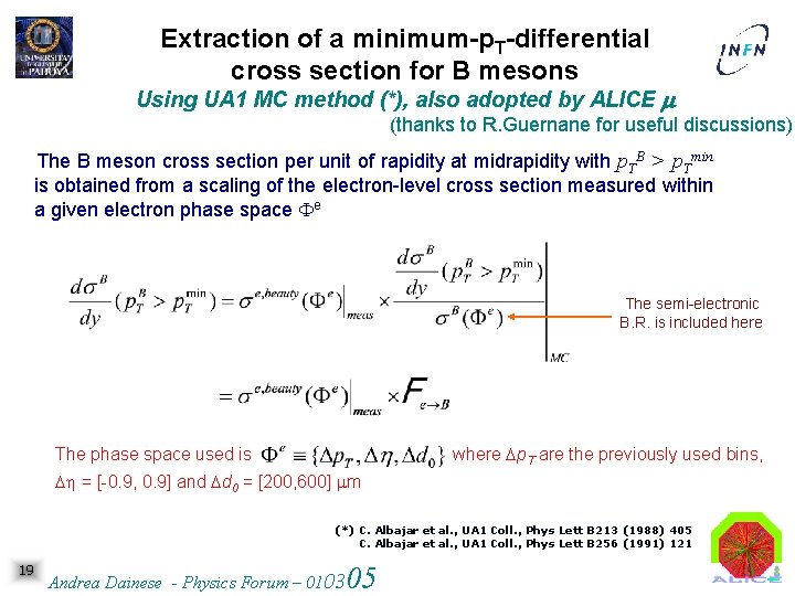 Extraction of a minimum-p. T-differential cross section for B mesons Using UA 1 MC