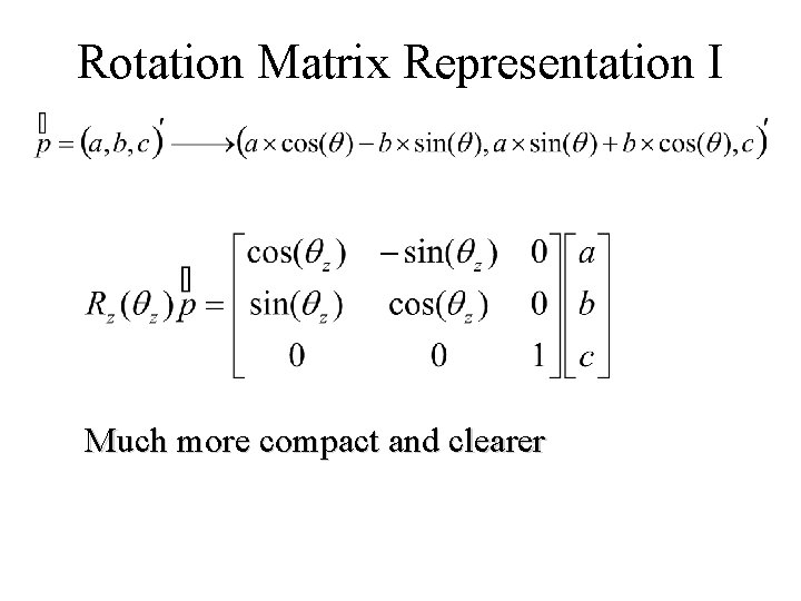 Rotation Matrix Representation I Much more compact and clearer 