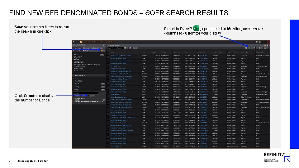 FIND NEW RFR DENOMINATED BONDS – SOFR SEARCH RESULTS Save your search filters to