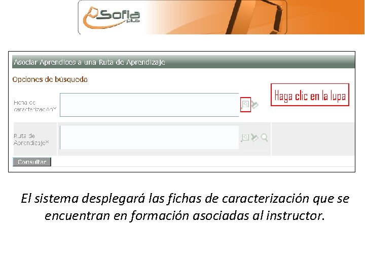 El sistema desplegará las fichas de caracterización que se encuentran en formación asociadas al