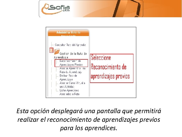 Esta opción desplegará una pantalla que permitirá realizar el reconocimiento de aprendizajes previos para