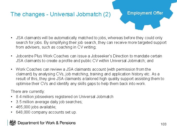 The changes - Universal Jobmatch (2) Employment Offer • JSA claimants will be automatically