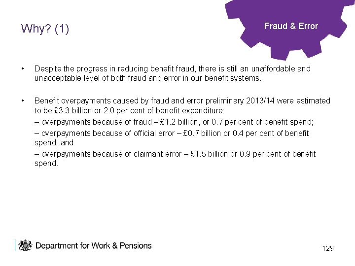 Why? (1) Fraud & Error • Despite the progress in reducing benefit fraud, there