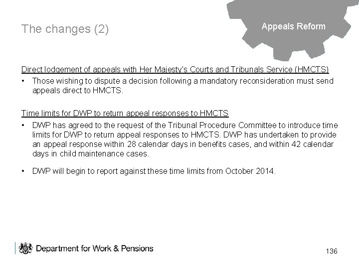 The changes (2) Appeals Reform Direct lodgement of appeals with Her Majesty’s Courts and