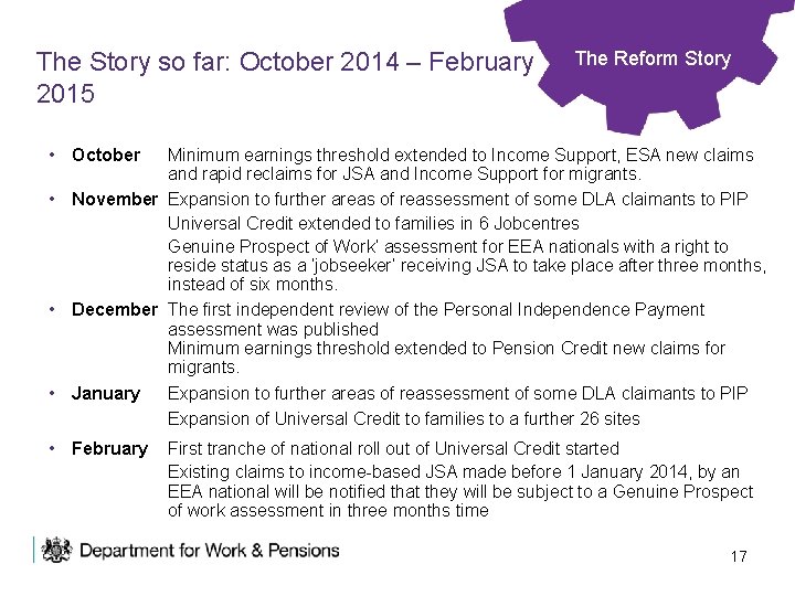 The Story so far: October 2014 – February 2015 The Reform Story • October