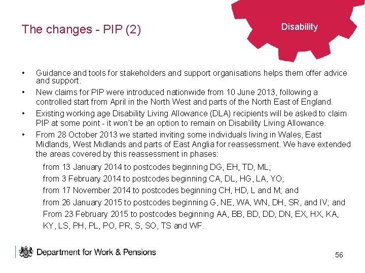 The changes - PIP (2) • • Disability Guidance and tools for stakeholders and