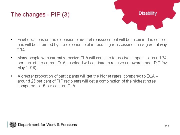 The changes - PIP (3) Disability • Final decisions on the extension of natural