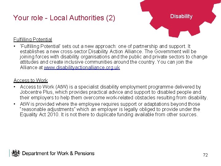 Your role - Local Authorities (2) Disability Fulfilling Potential • ‘Fulfilling Potential’ sets out