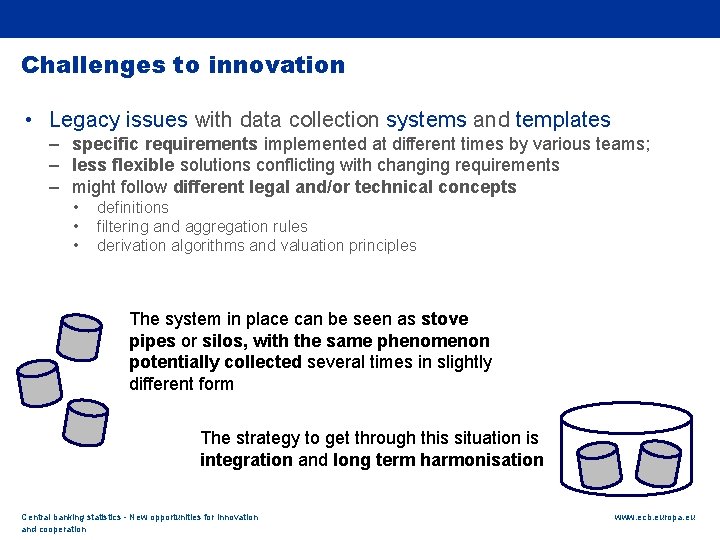 Rubric Challenges to innovation • Legacy issues with data collection systems and templates –