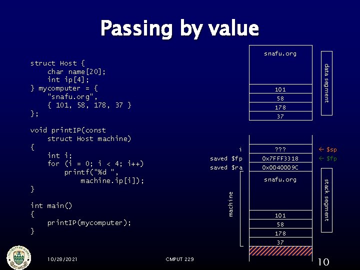 Passing by value snafu. org 101 58 178 37 i saved $fp saved $ra