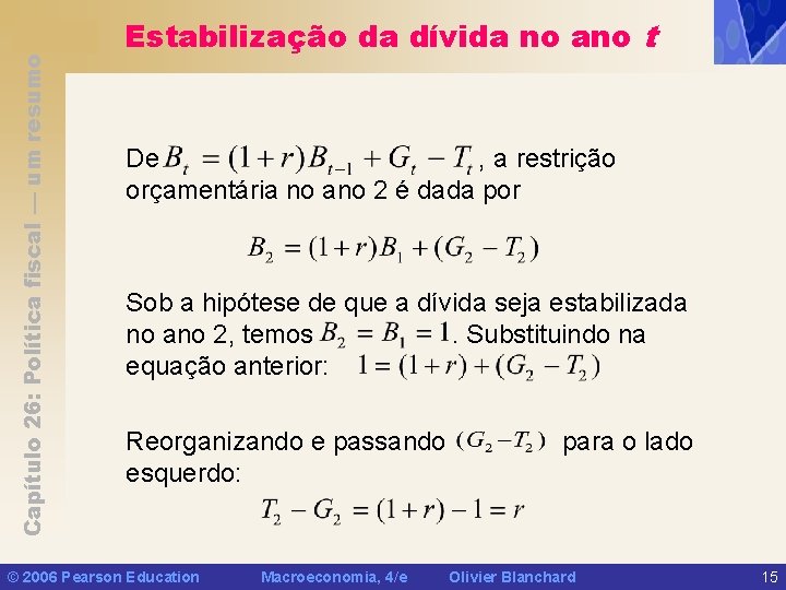 Capítulo 26: Política fiscal — um resumo Estabilização da dívida no ano t De