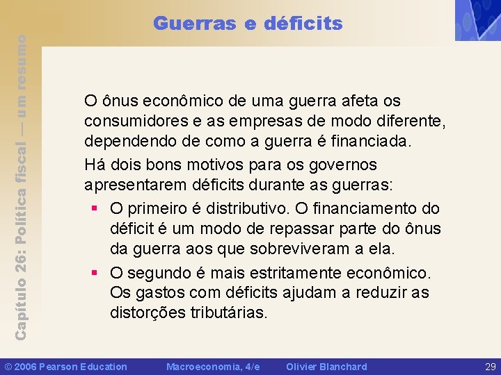 Capítulo 26: Política fiscal — um resumo Guerras e déficits O ônus econômico de