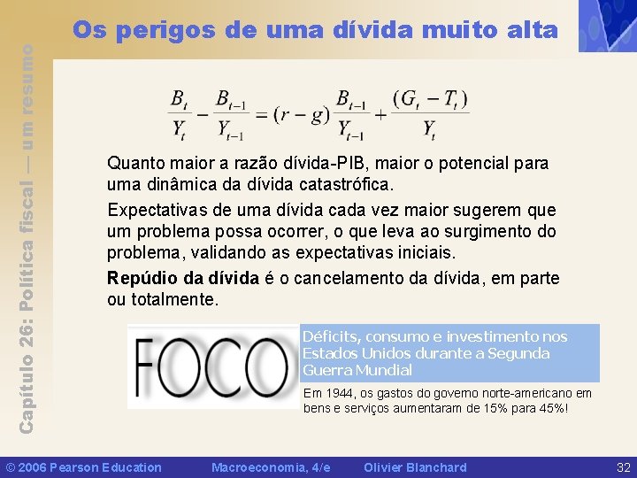 Capítulo 26: Política fiscal — um resumo Os perigos de uma dívida muito alta