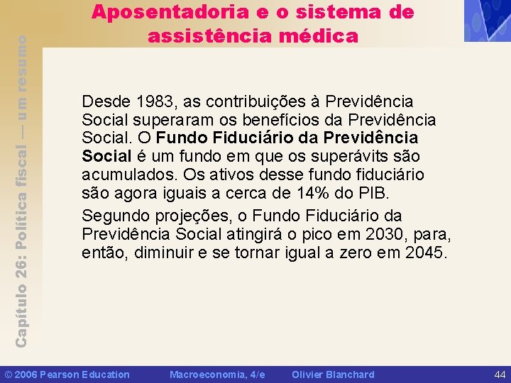 Capítulo 26: Política fiscal — um resumo Aposentadoria e o sistema de assistência médica