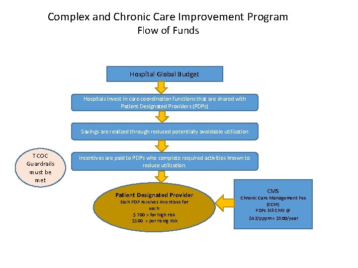 Complex and Chronic Care Improvement Program Flow of Funds Hospital Global Budget Hospitals invest