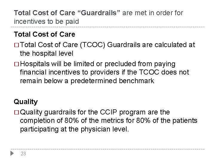 Total Cost of Care “Guardrails” are met in order for incentives to be paid