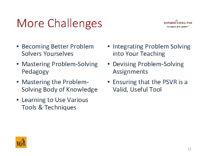 More Challenges • Becoming Better Problem Solvers Yourselves • Mastering Problem-Solving Pedagogy • Mastering