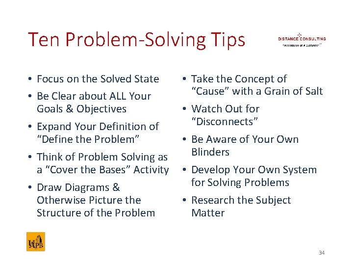 Ten Problem-Solving Tips • Focus on the Solved State • Be Clear about ALL
