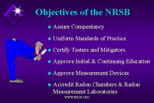 Objectives of the NRSB u Assure Compentancy u Uniform u Certify Standards of Practice