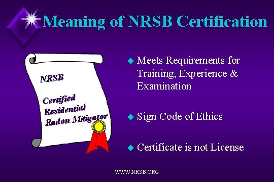 Meaning of NRSB Certification u Meets NRSB Certified l Residentia tigator i M n