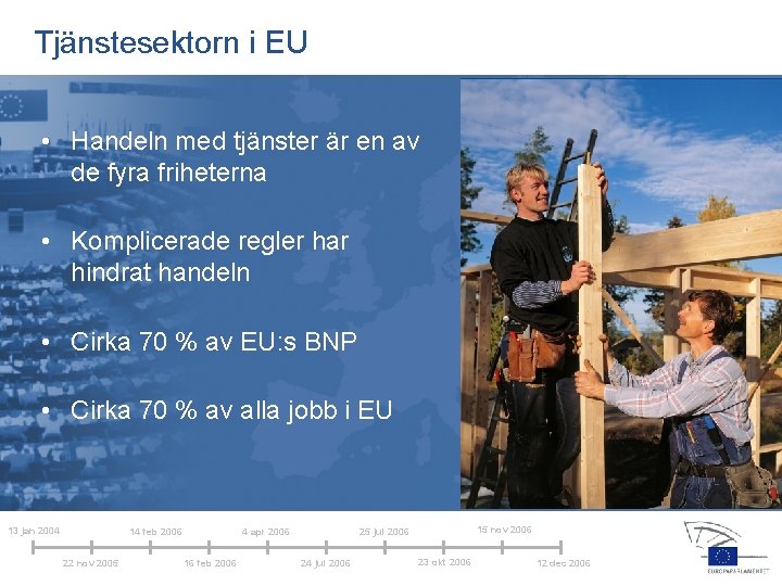 Tjänstesektorn i EU • Handeln med tjänster är en av de fyra friheterna •